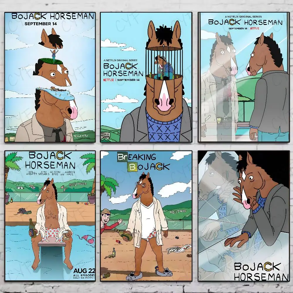 Funny Anime B-BoJack H-Horsemans Poster High Quality Dorm Living Room Aesthetic Wall Decoration Painting Stickers Gift
