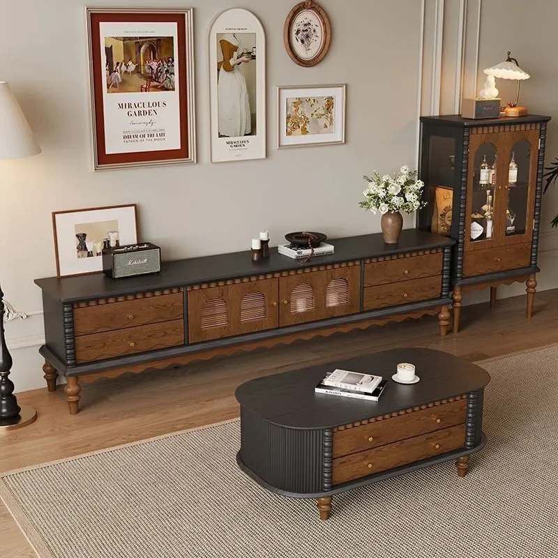 H1 living room home locker multi-functional retro solid wood TV cabinet medium antique floor TV cabinet