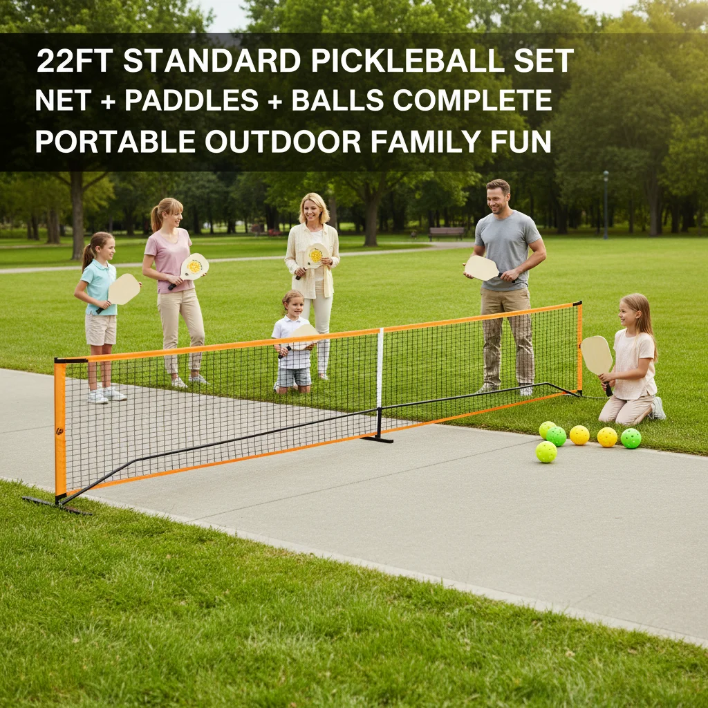 

Portable Pickleball Net Set 22ft Regulation Size, Complete Court Kit with 4 Wood Paddles & 4 Outdoor Balls, Lightweight Carry Bag for Backyard Driveway Park