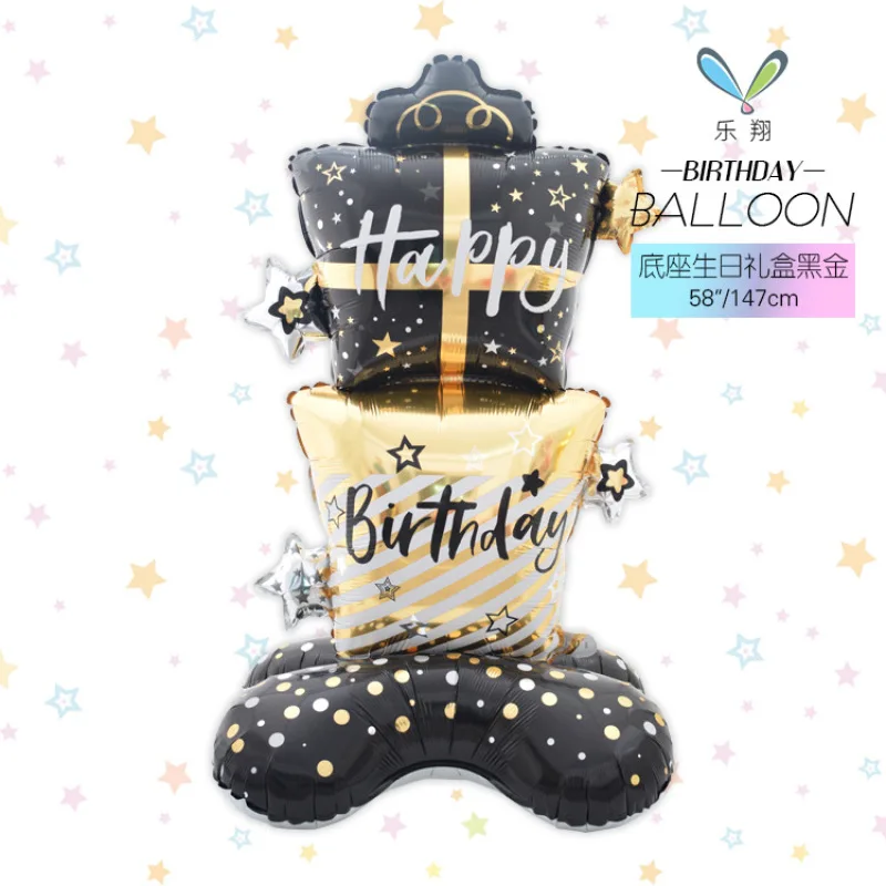 New Hot Selling Large Standing Base Series Children\'s Birthday Gift Box Party Decoration Layout Aluminum Film Balloon Card