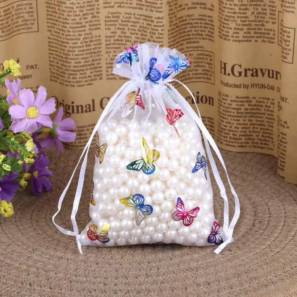 25pcs Dazzling Butterfly Organza Jewelry Bag 9x12 10x15 13x18cm Drawstring Gift Bag Wedding Party Christmas Gift Display Pouches