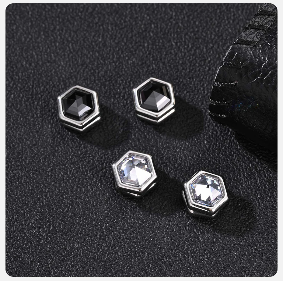 Vnox Sechseckiger Schwarz-Weißer Zirkon Magnetischer Ohrclip aus Edelstahl, Nicht-Durchstechende Ohrringe für Männer, Geometrischer Ohrschmuck ohne Loch, Geschenk – Detail 6