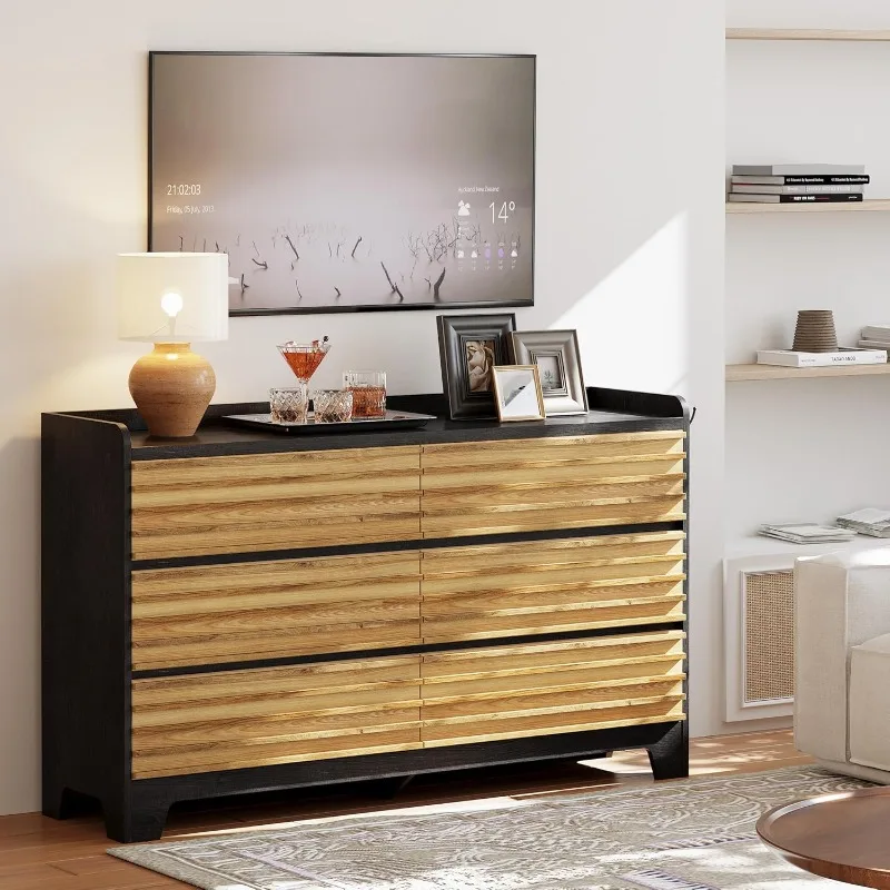 Комод с 6 ящиками для спальни и 3 крючками, деревянный комод шириной 59 дюймов с приподнятой столешницей