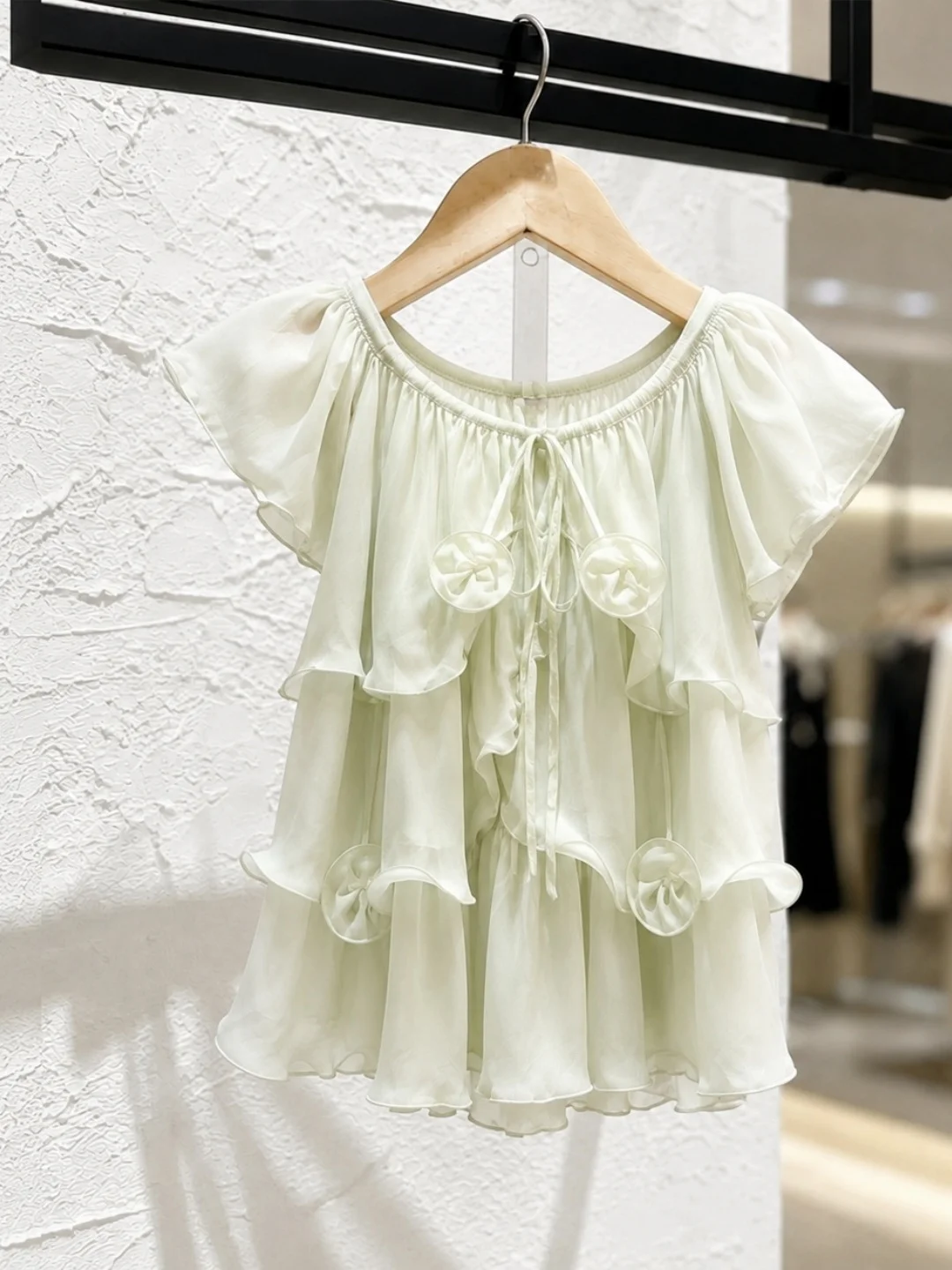 

Chic Short Sleeve Shirt Comfortable Gentle Sweet Style Fashionable Slimming Versatile Korean Version Straight Cut Top for Girls