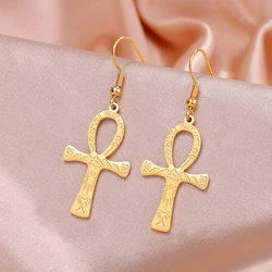 Dawapara Pictographic Symbols Ankh Cross Earrings Ancient Egyptian Symbol of Life Protection Amulet Religious Stainless Steel