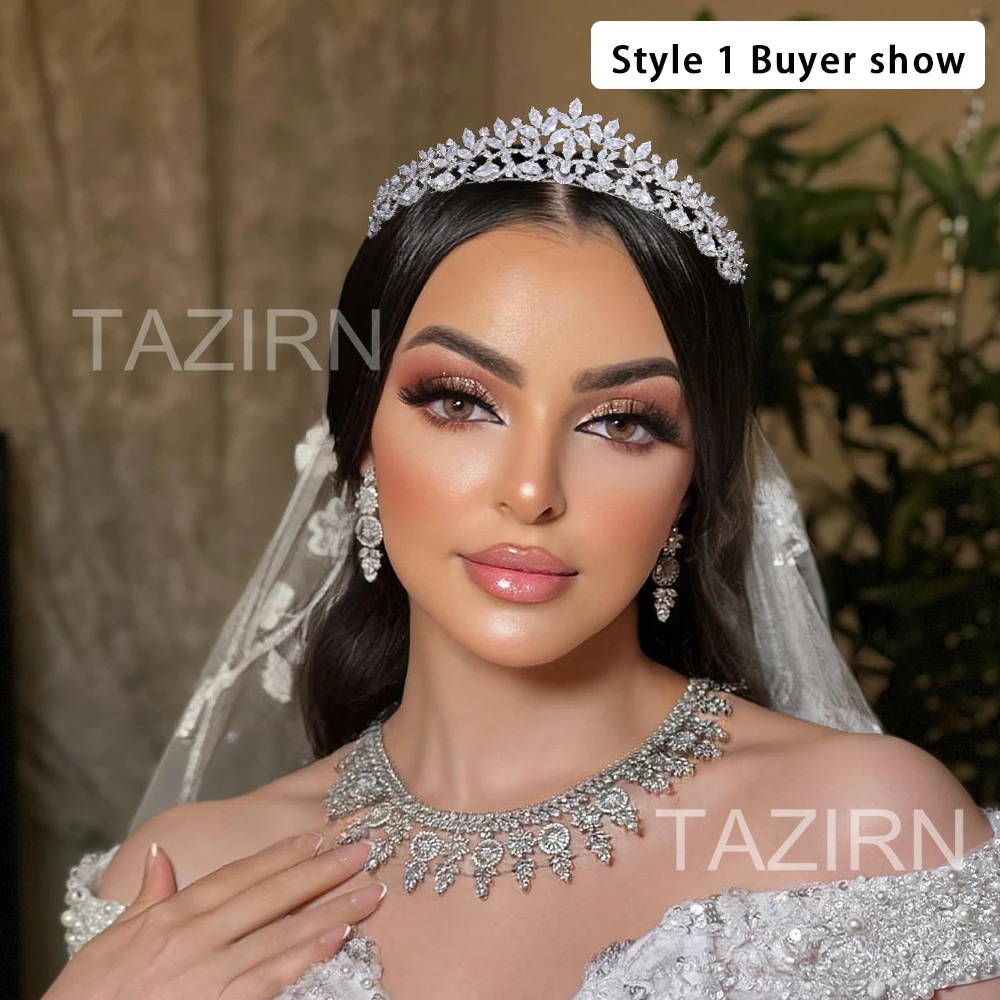 TAZIRN Small Floral Wedding Bride Crowns Cubic Zirconia Tiaras Handmade CZ Bridal Headdress Prom Birthday Party Hair Accessories