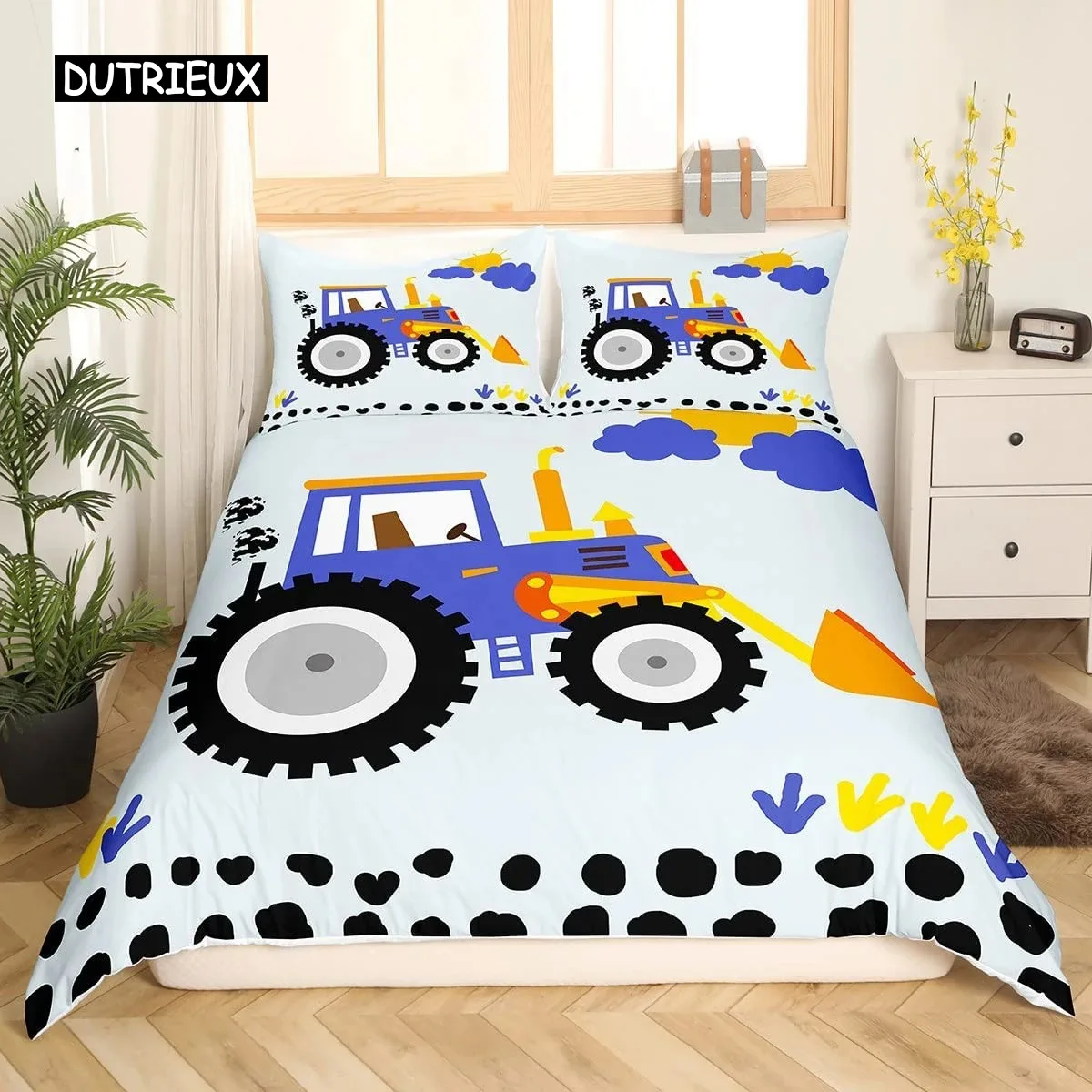 

Construction Vehicles Truck Car Bedding Set Boys Excavator Duvet Cover Kids Cartoon Tractor Truck Soft Polyester Comforter Cover