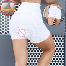 Woman Sexy Open Crotch Leggings with Hidden Zippers Push up Skinny Crotchless Mini Pants Sport Elastic Breathable Erotic Shorts