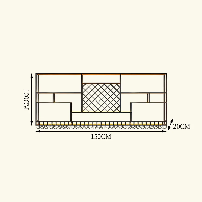 خزانة بار سوداء فاخرة، منازل عرض حديثة مثبتة على الحائط، إطار حديدي، رف تخزين النبيذ، أثاث خزانة صناعية