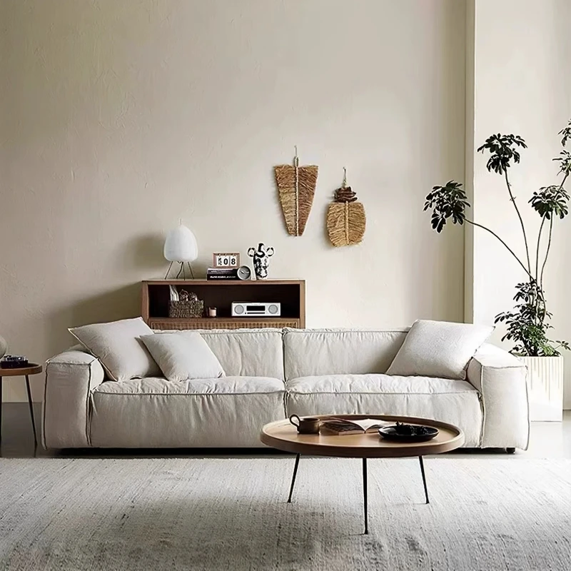 Straight couch Split Linen Sofa Tofu Block Removable Washable Living Room Sofa Multiple Wide Deep Seating Home room furniture