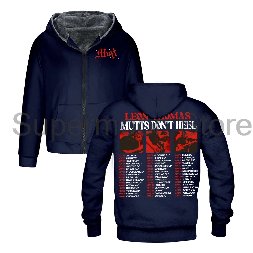 Leon Thomas Mutts Don't Heel Tour 2025 Outerwear Coat Unisex Long Sleeve Zipper Hoodies Women Men Winter Jacket Parkas