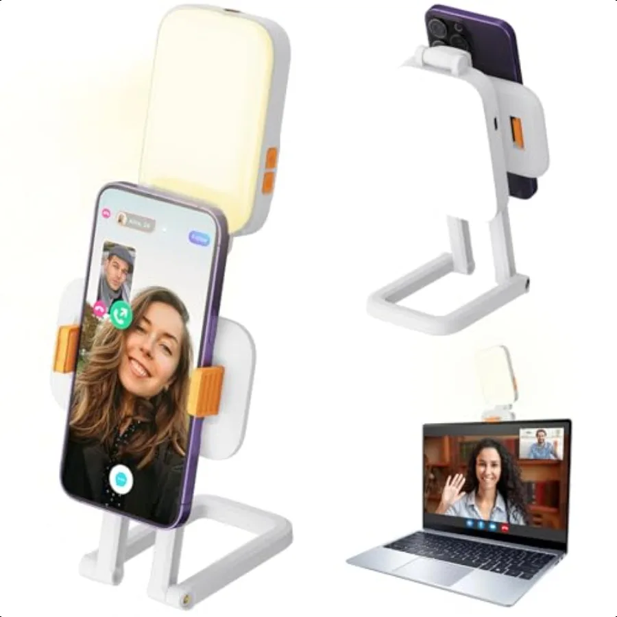 

Portable Video Conference Light for iPhone Clip Ring Light for Phones Selfie Makeup Video Recording Lighting Builtin Stand Rech
