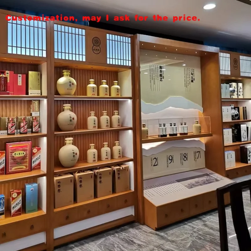 

custom.Luxury Wooden Made Wine Cellar Whiskey Display Showcase Wood Wine Display Shelves Wine Display Cabinet With LED Light