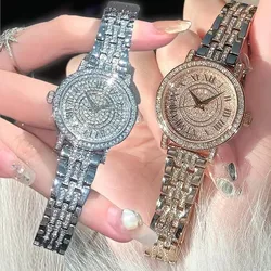 Frauen Luxus glänzende Diamant Uhr Voll stahl Diamant Uhren verstellbare Bling Kristall Quarz Armbanduhren für Frauen Uhr Geschenke