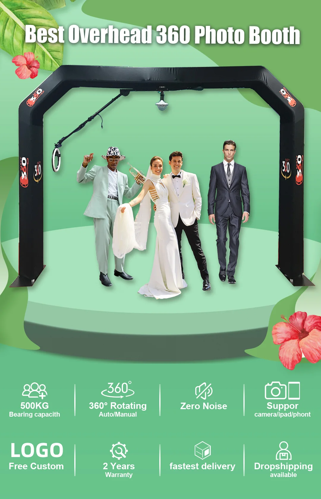 360 Photo Booth Selfie Overhead Video Booth Top Spinner Sky Arch With Backdrop Spinner 360 Camera Booth for Parties Events