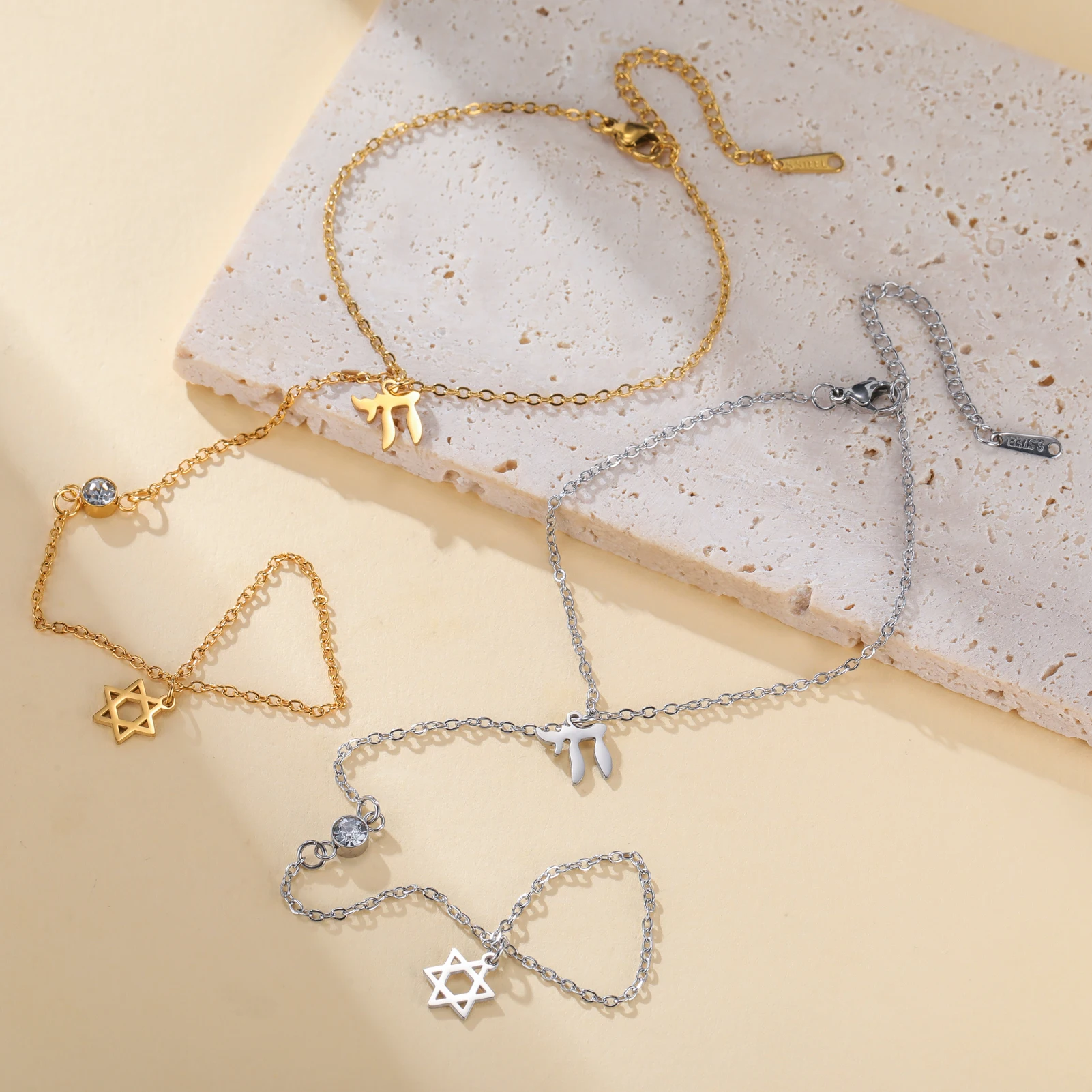 EUEAVAN 1 قطعة نجمة داود العبرية تشاي سوار للنساء الذهب اللون الحد الأدنى أساور ساحرة اليهودية تميمة مجوهرات هدايا