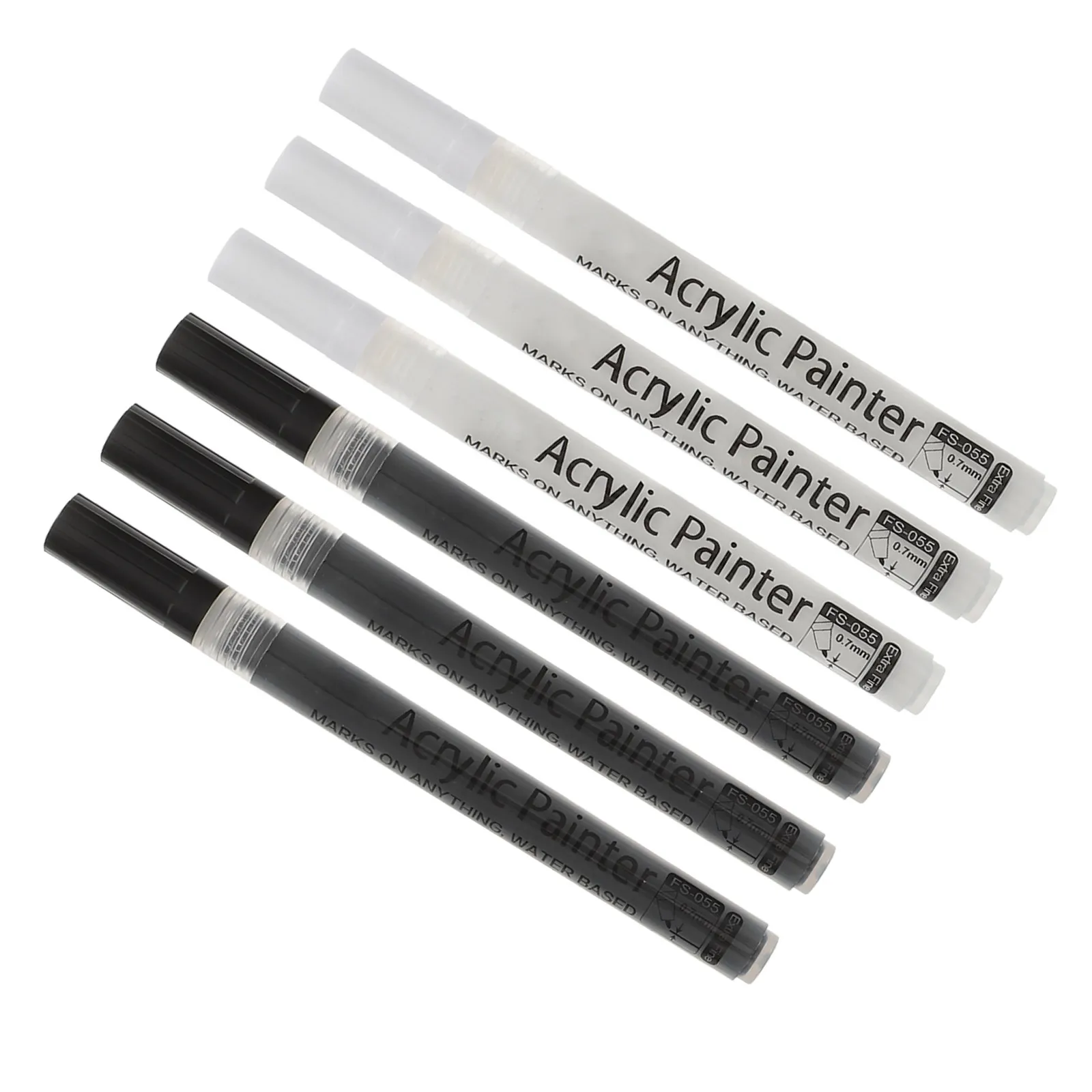 6Pcs Acrylic Paint Markers Safe Odorless Non Leaking White Black Markers for Kids Adults Drawing Painting Coloring
