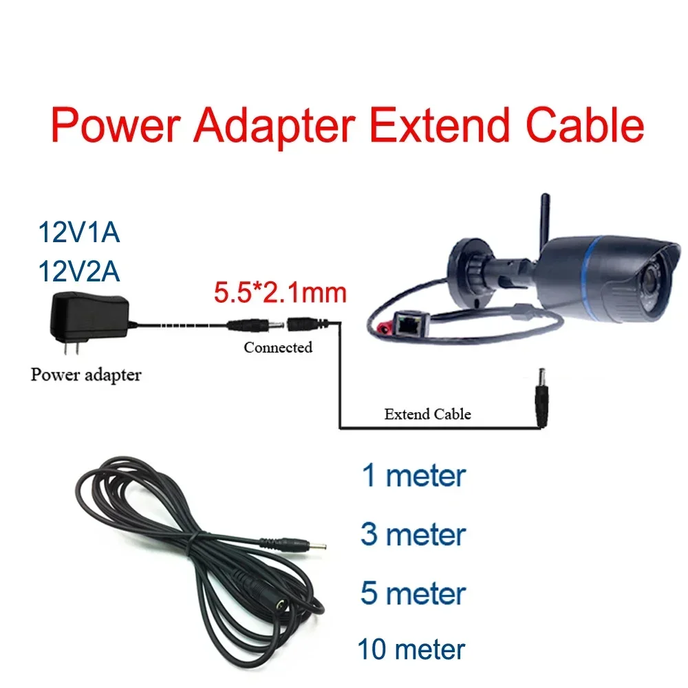 12V2A Power Adapter ขยายสาย 12V 5.5*2.1 มม.สําหรับ C16S C63s C18S C17S C34S - X4, 1m 3m 5m 10m