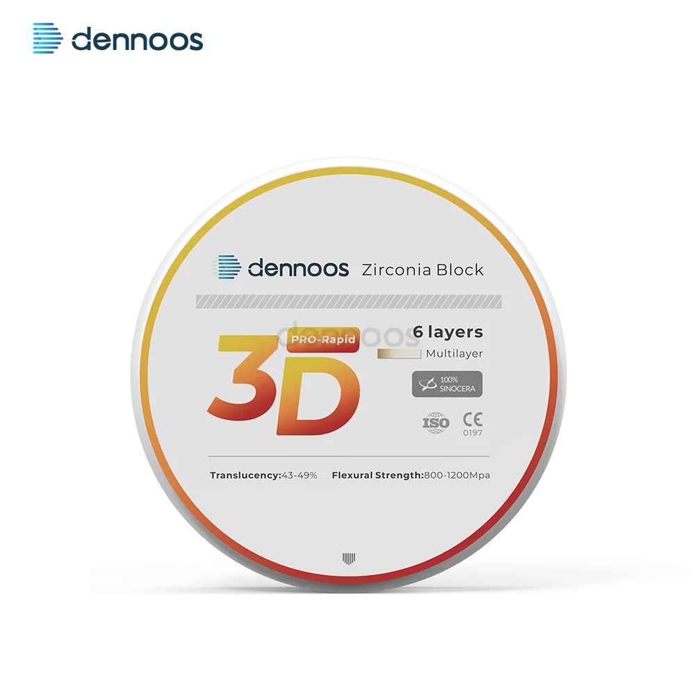 3DPRO Rapid Zirconia Block Fast Sintering 110 Minutes 5 Layers 43-49% Translucency 800-1200MPa for Dental Lab Crowns