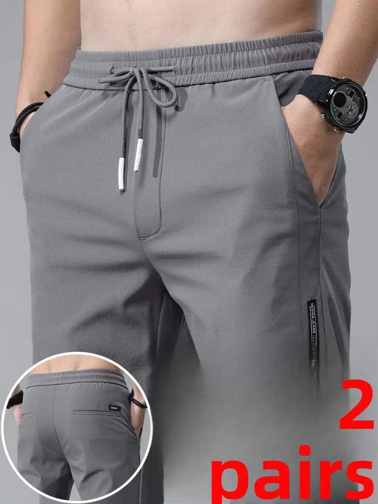 

Lormen Summer Thin Men's Casual Pants Ice Silk Qui Dry Sports Loose Straight Tube Trend Elastic Dstring Long Trousers