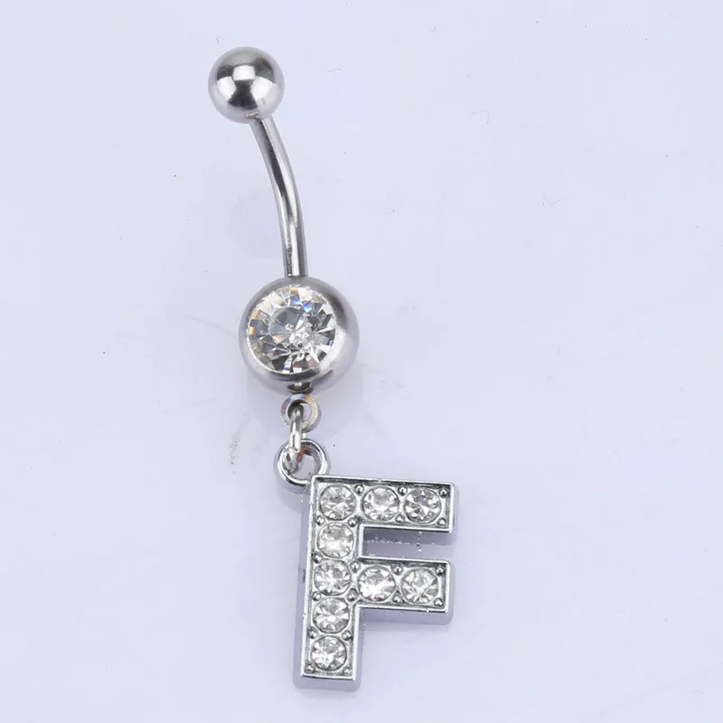 1 PC New A-Z Initial Letter Belly Button Nail Barbell Drop Dangle Navel Rings Piercing Women Men Body Jewelry For Women