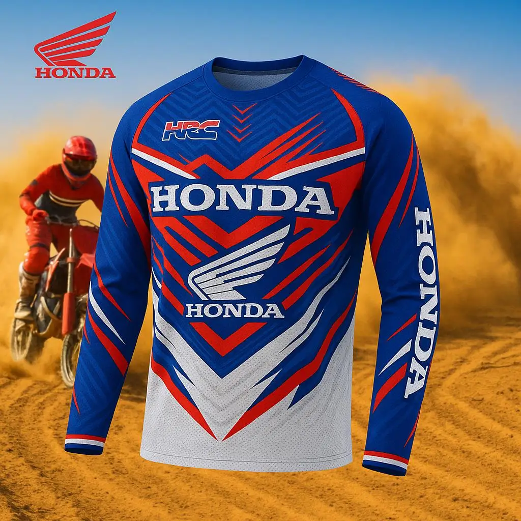 تي شيرت هوندا للدراجات النارية بأكمام طويلة للسباق وركوب الخيل، تي شيرت سريع الجفاف وجيد التهوية على الطرق الوعرة والدراجة الترابية ومغامرة الجبلية