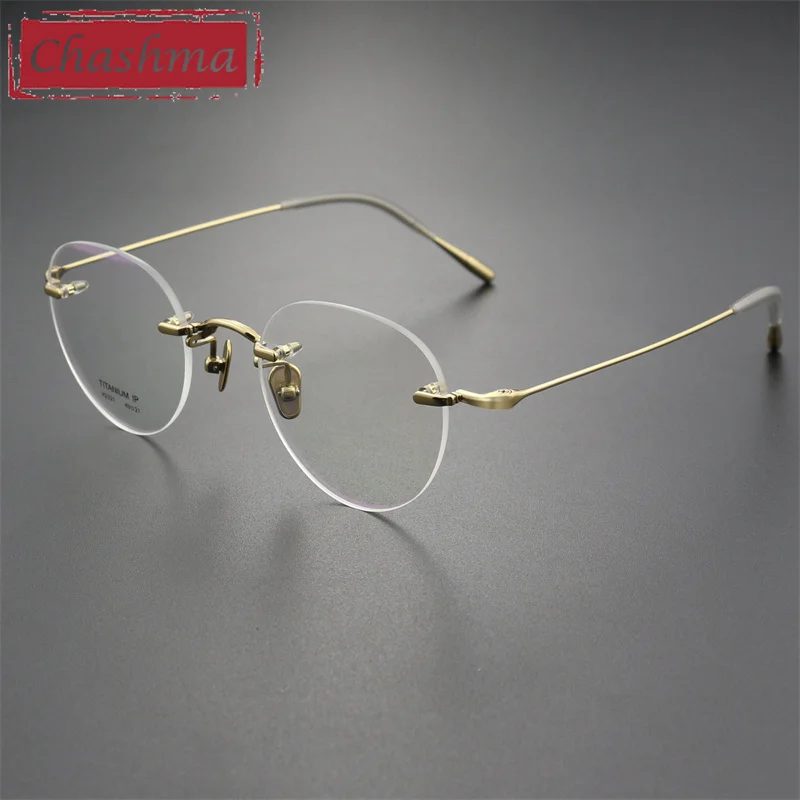 

Chashma Rimless Frame Octagon Round Trend Eyeglasses Men Titanium Flexible Light Spectacles for Women