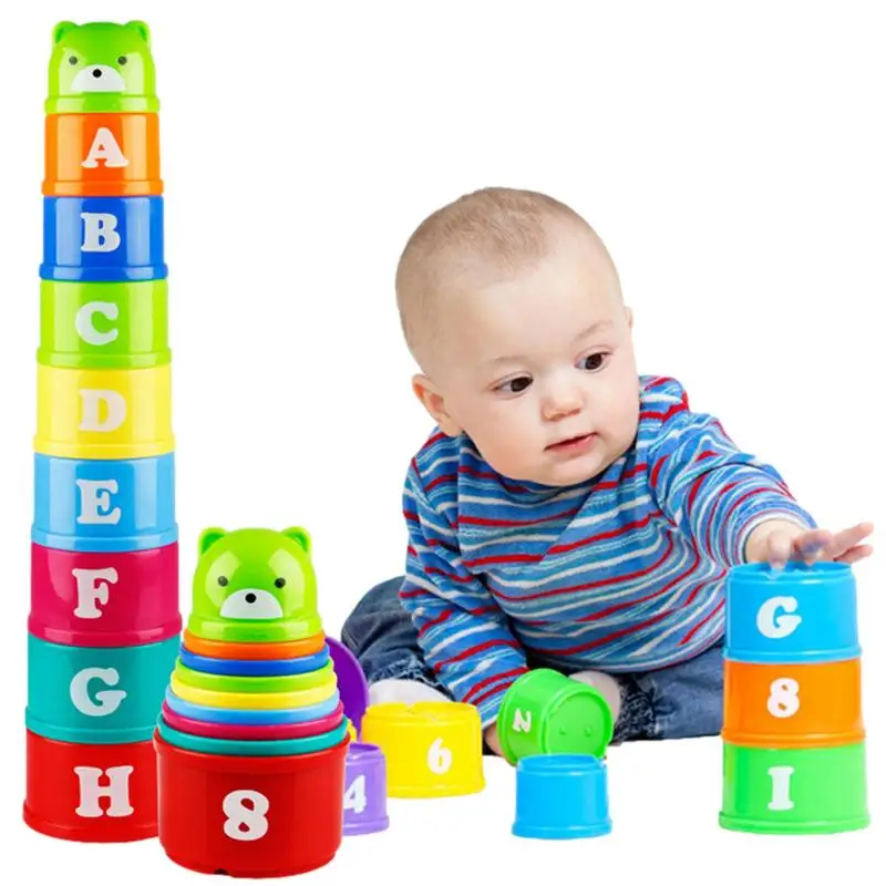 Color Stacking Cups 9pcs Colorful Toddler Nesting Stack Cups With Shape Sorter And Stackable Blocks Montessori Toys