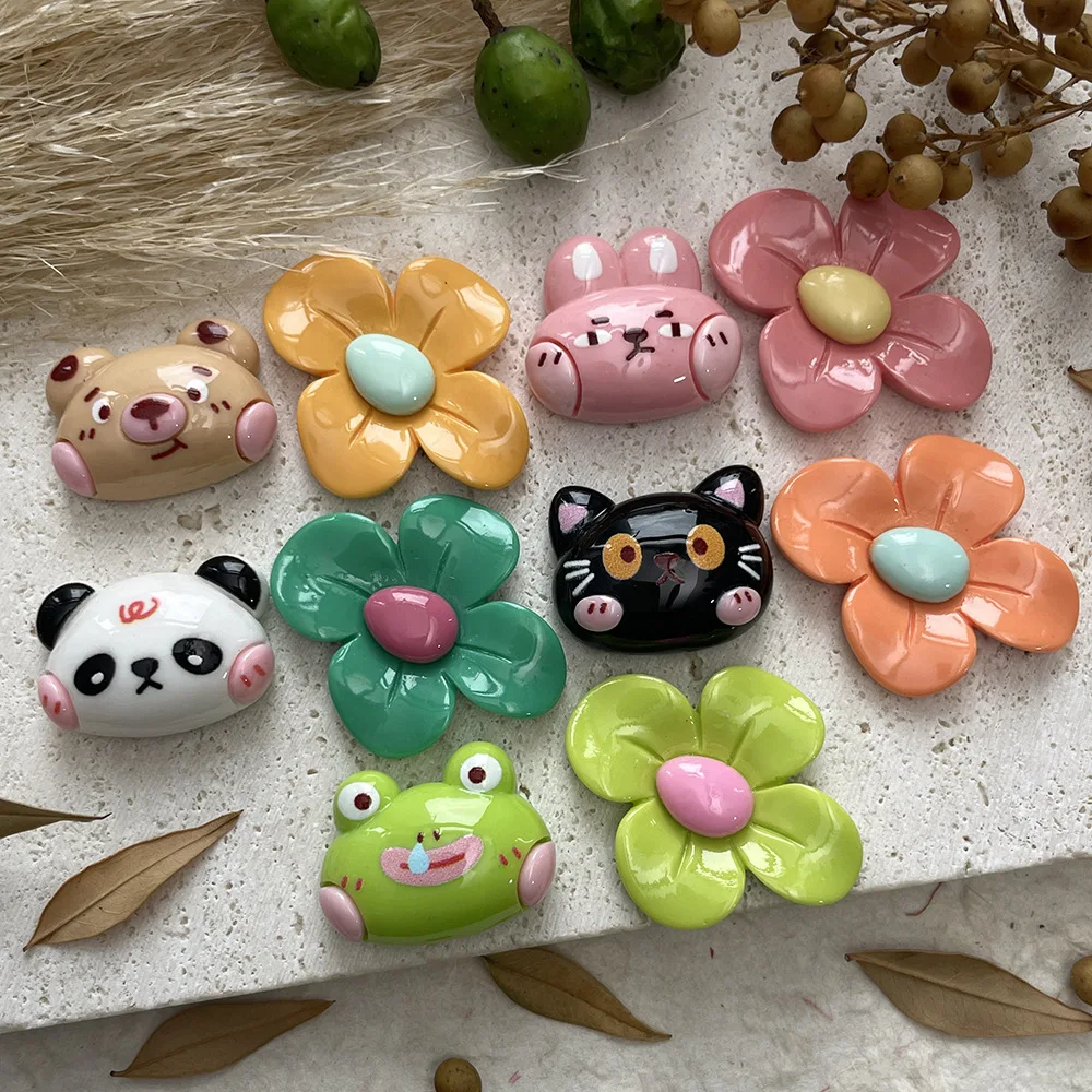

10pcs Cute cartoon animals pandas frogs and colorful Flower diy handmade Jewelry accessories making for phone case decoration