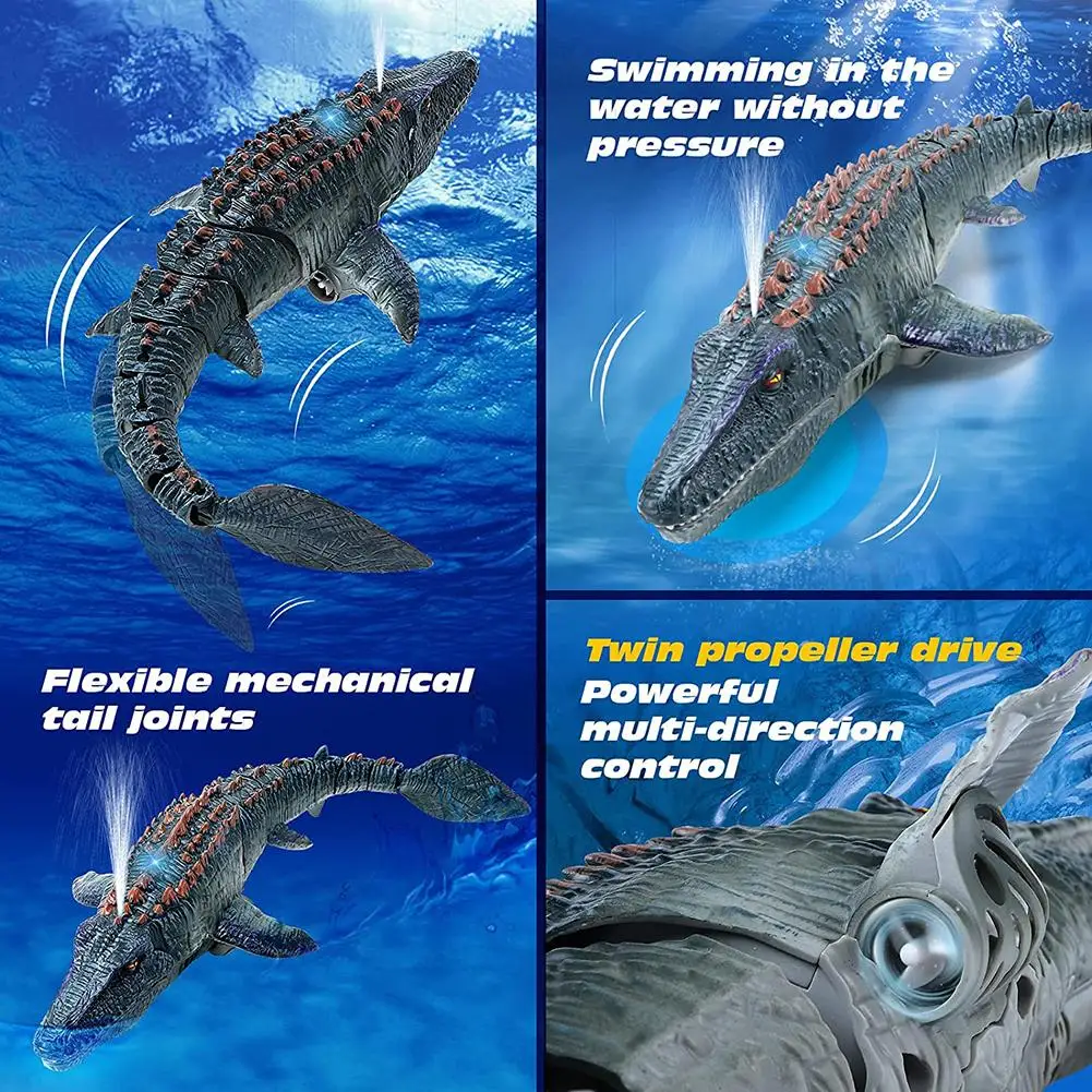 Remote Control Dinosaur For Kids Mosasaurus Diving Toys Rc Boat With Light Spray Water For Swimming Pool Lake Bathroom Bath Toys