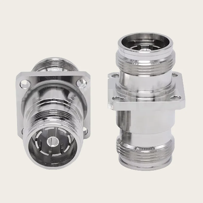 Conector de fijación de brida de 4 orificios, conector hembra a hembra, Mini DIN, adaptador Coaxial recto 4,3 RF, 4310-10, 1 unidad por lote