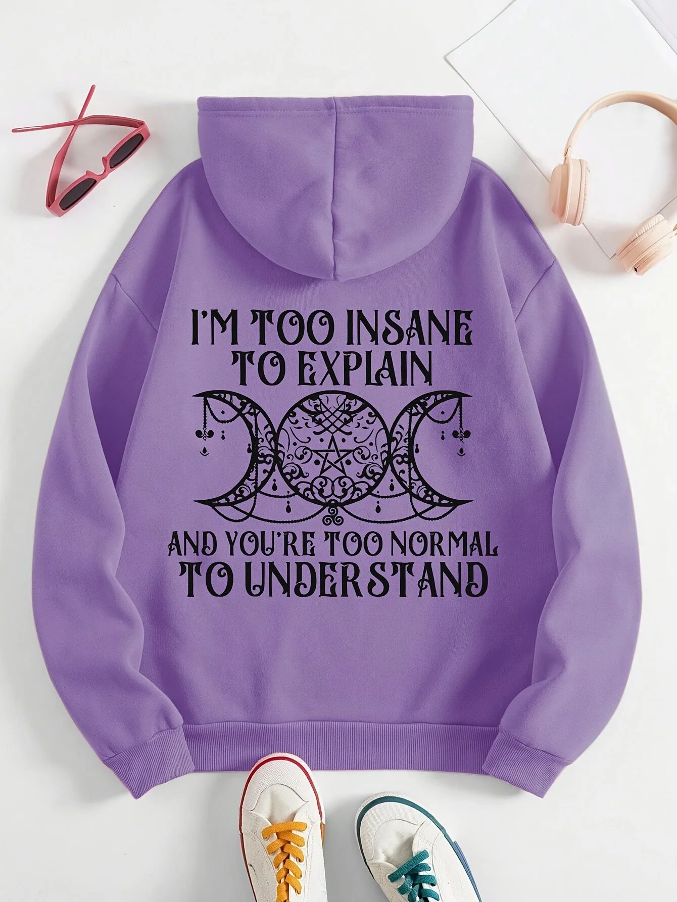 Talla grande: sudaderas con capucha con patrón de eslogan de dos círculos y medio círculo |   Estilo casual, cuello con capucha, tela ligera elástica, temporada otoño/invierno, Pul