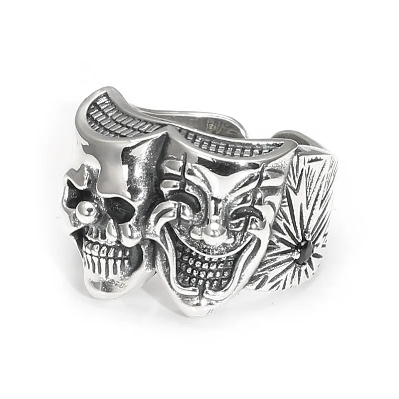 

002-JZ-14 ZFSILVER Silver S925 Fashion Adjustable Retro Exaggerated Creative Good Evil Skull Ring For Men Women Wedding Jewelry