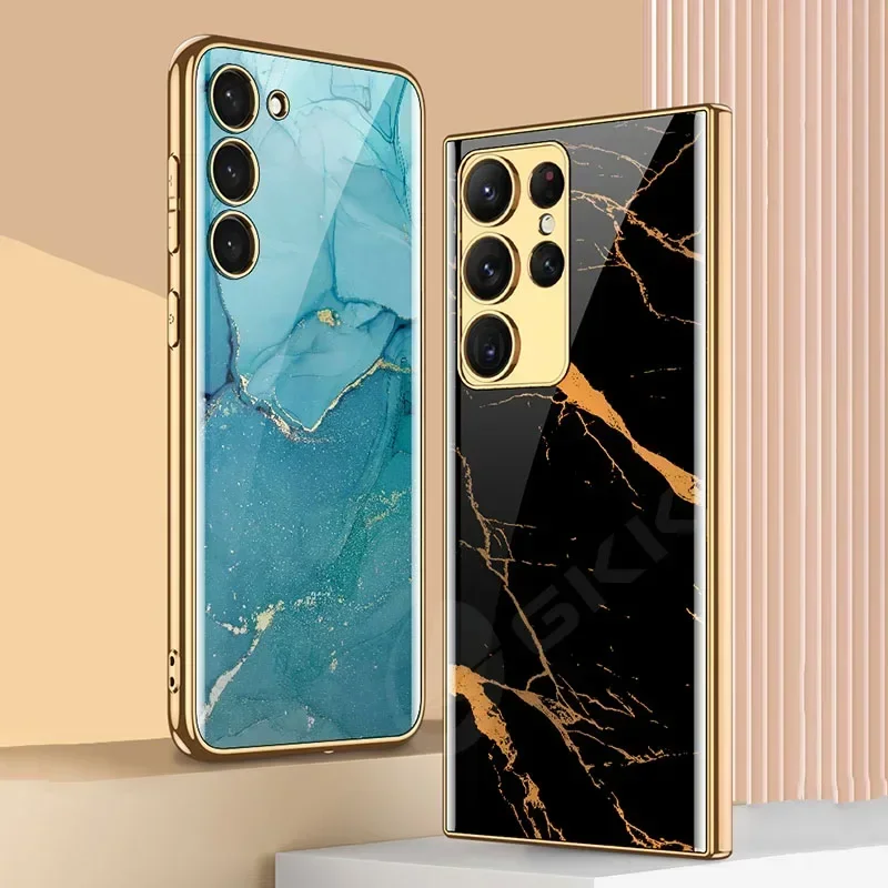Malowane etui z hartowanego szkła do Samsunga Galaxy S24 Ultra, luksusowa powłoka, miękkie krawędzie, ochronne etui na Galaxy S24 Ultra. — zdjęcie 4