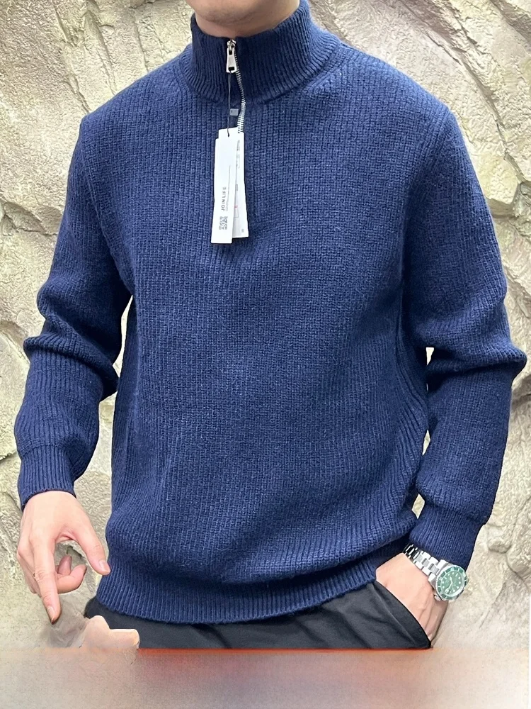 

Thiened Men's Knitted Sweater Zip Collar Warm Casual Sle Polyester Fiber Long Sve Autumn Winter f High Zipper Ne