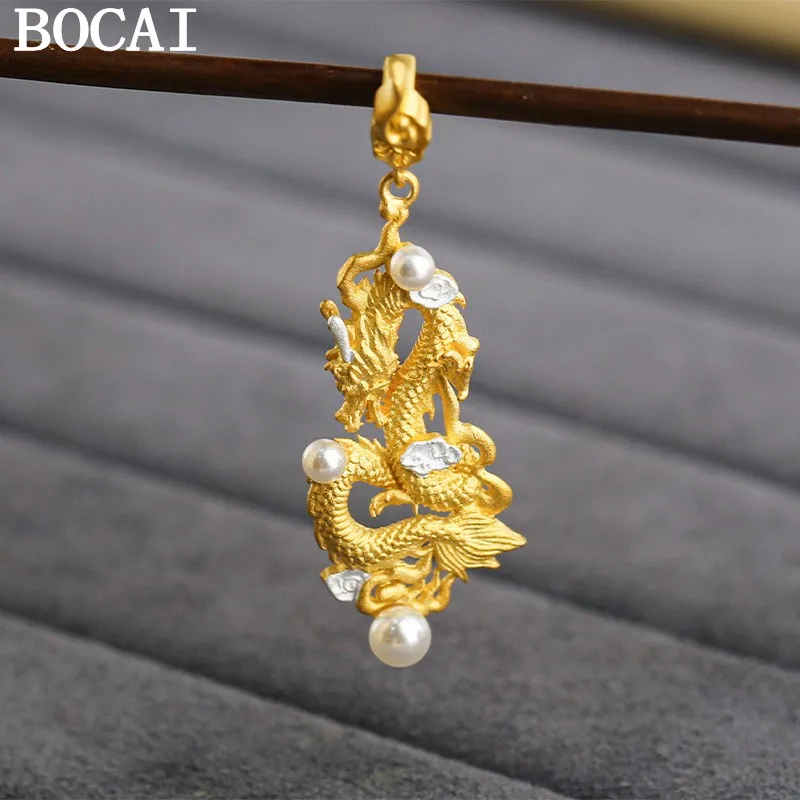 

BOCAI НОВЫЙ кулон из чистого серебра S925 с позолоченным антикварным золотом и драконом