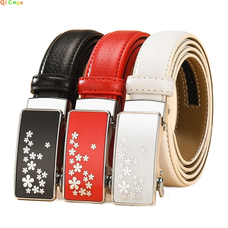 

Red Automatic Buckle Belt Women's Fashion Belts White Black Cinturon Female Waistband 90cm-120cm