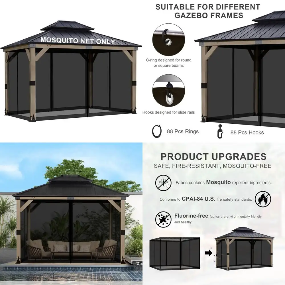 

BPS 12 x 16 футов, универсальная сменная москитная сетка для беседки, 4-панельные стены экрана с двойными молниями для патио на открытом воздухе,