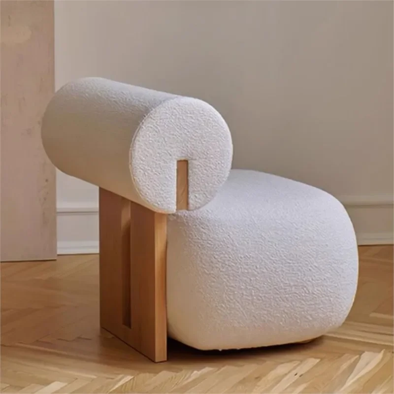 Modern Nordic Style Solid Wood Sofa Chair Be Used As A Cream Wind Living Room Lazy Lamb Fleece Hippo Single Leisure