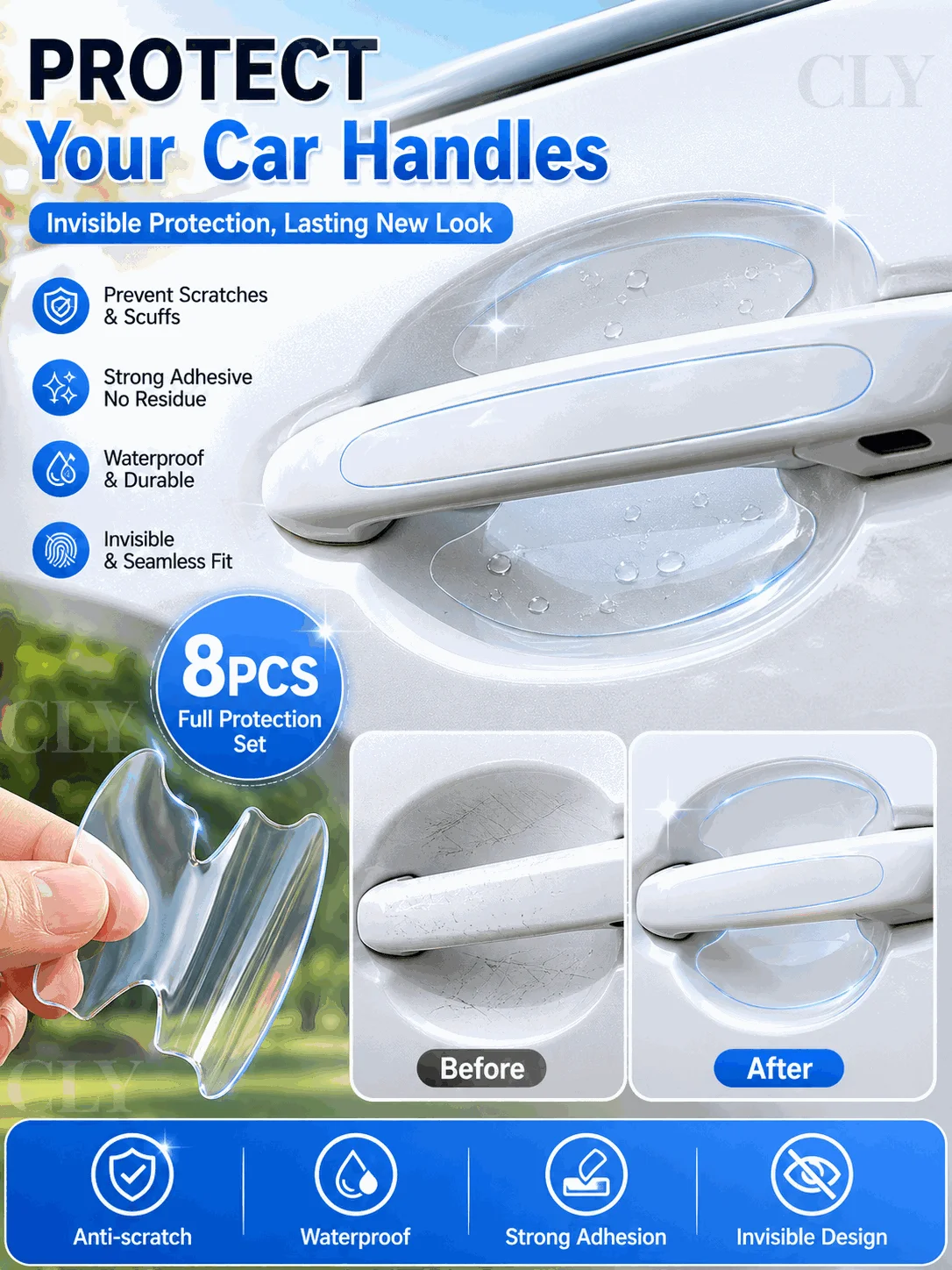 8pcs Car Door Bowl Anti-scratch Sticker Car Door Handle Bowl Scratch Protective Stickers Car Accessories Decals