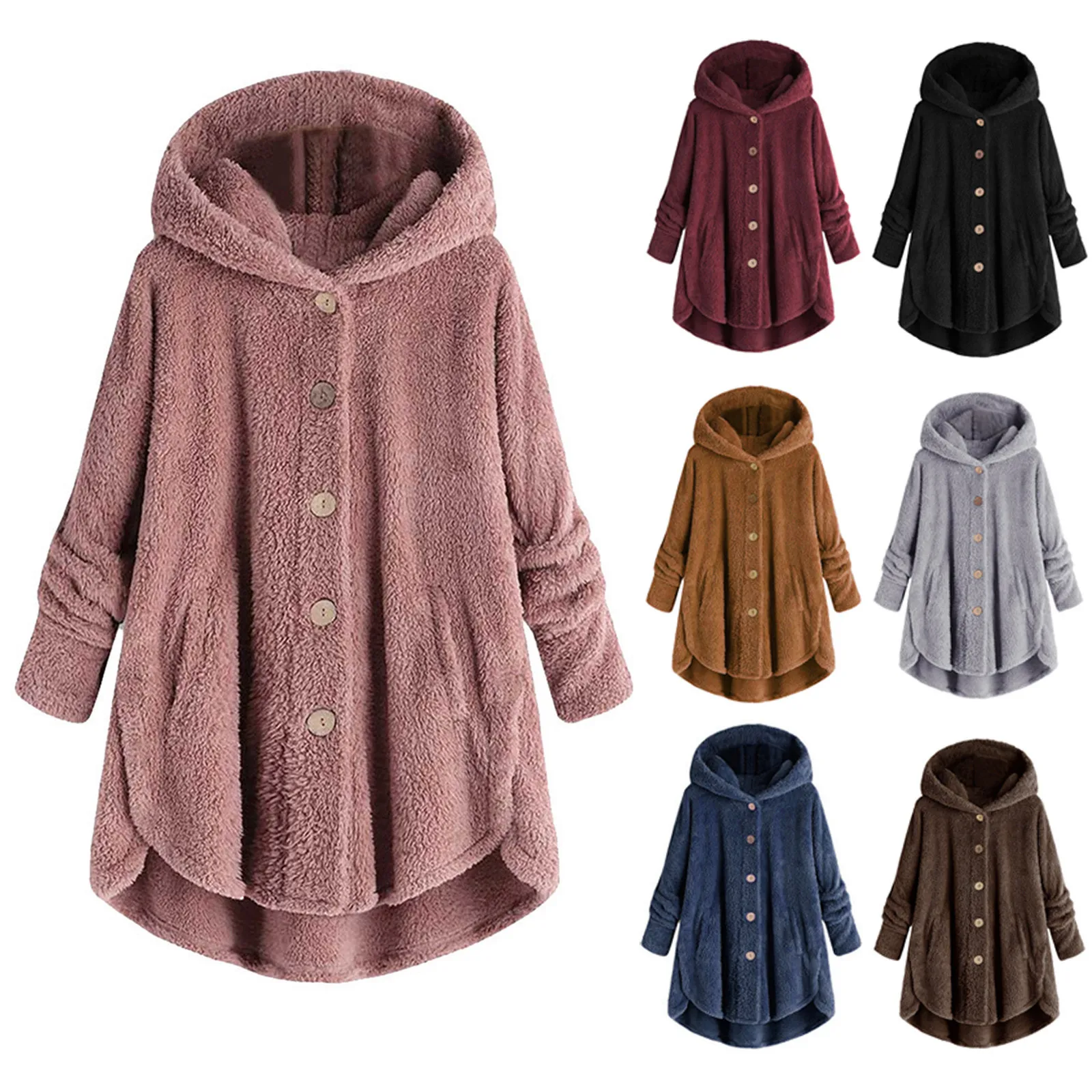 

Autumn Winter Coat Women Warm Teddy Bear Coat Wool Jacket Female Plush Coat Hooded Jacket New Women's Coats Solid Color Jacket