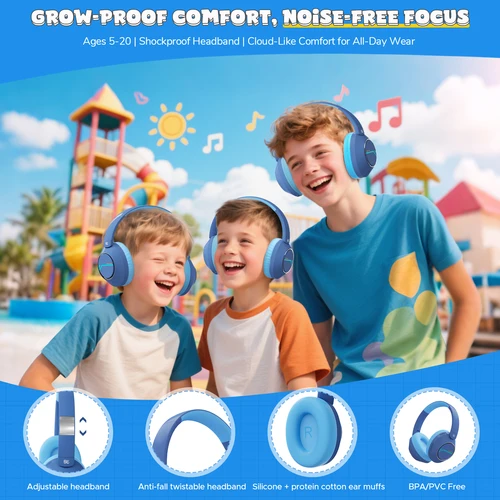 Imagen 2 del producto Auriculares Bluetooth inalámbricos para niños, auriculares con cancelación activa de ruido, auriculares plegables de volumen seguro con micrófono para niños y adolescentes