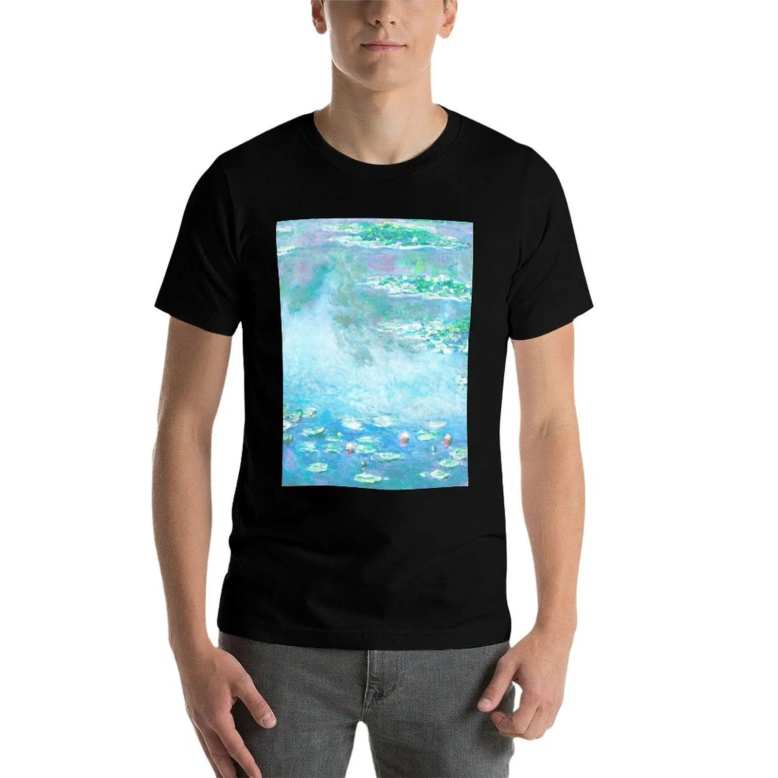 dark man luxury t T-Shirt humor t Water shirt Monet French Claud Lilies Painting shirts Impressionist funny Aqua