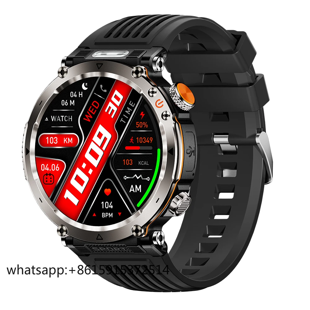 TLCRETE  HT30 Sports Smartwatch with Flashlight IP68 Waterproof Round Screen BT Call Health Monitoring Relojes Smart Watch for