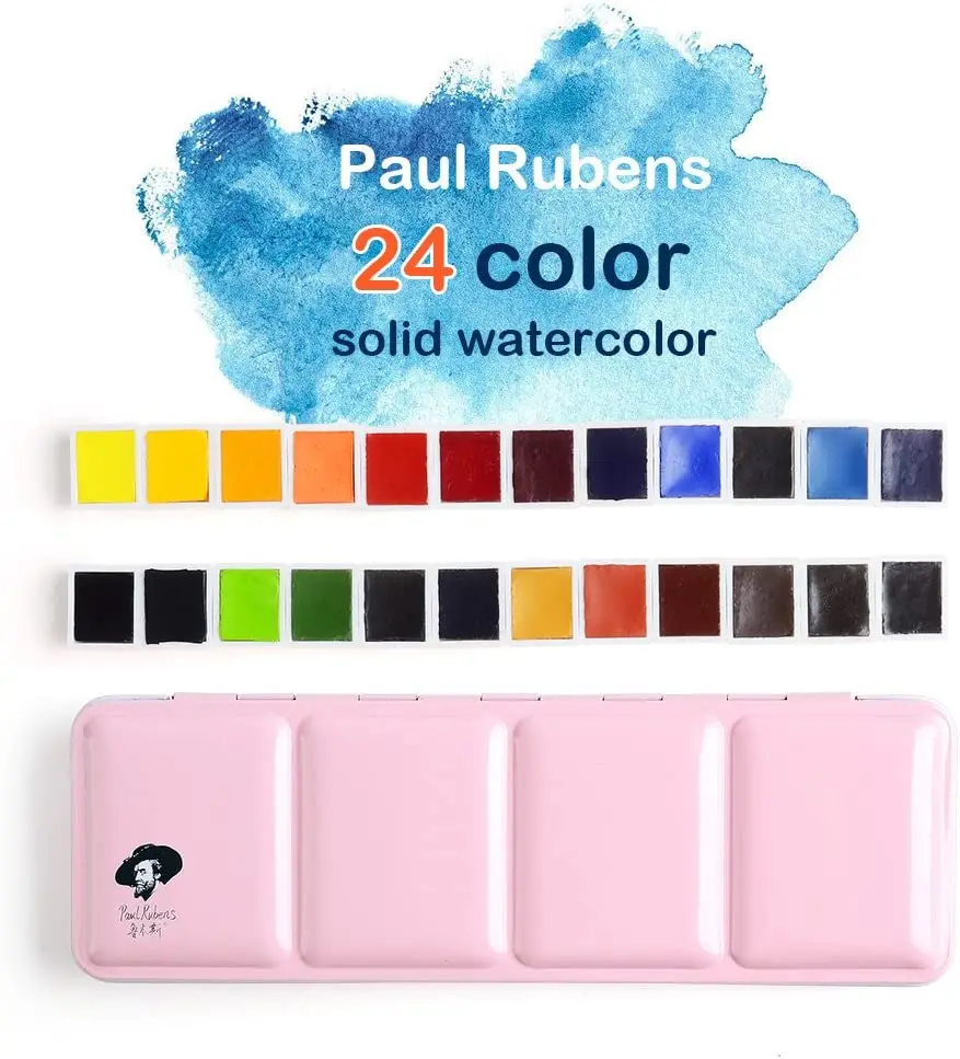 

Paul Rubens Professional Watercolor Paint Set Artist Grade 24 Color Portable Metal Box for Artist Beginners Drawing Art Supplies