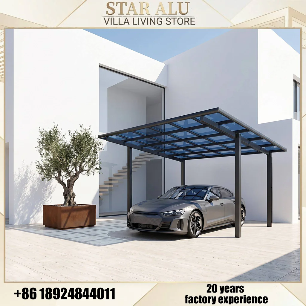 Aluminum Carport with Reinforced Frame Waterproof Sunshade Roof UV Protection Vehicle Shelter for Outdoor Parking