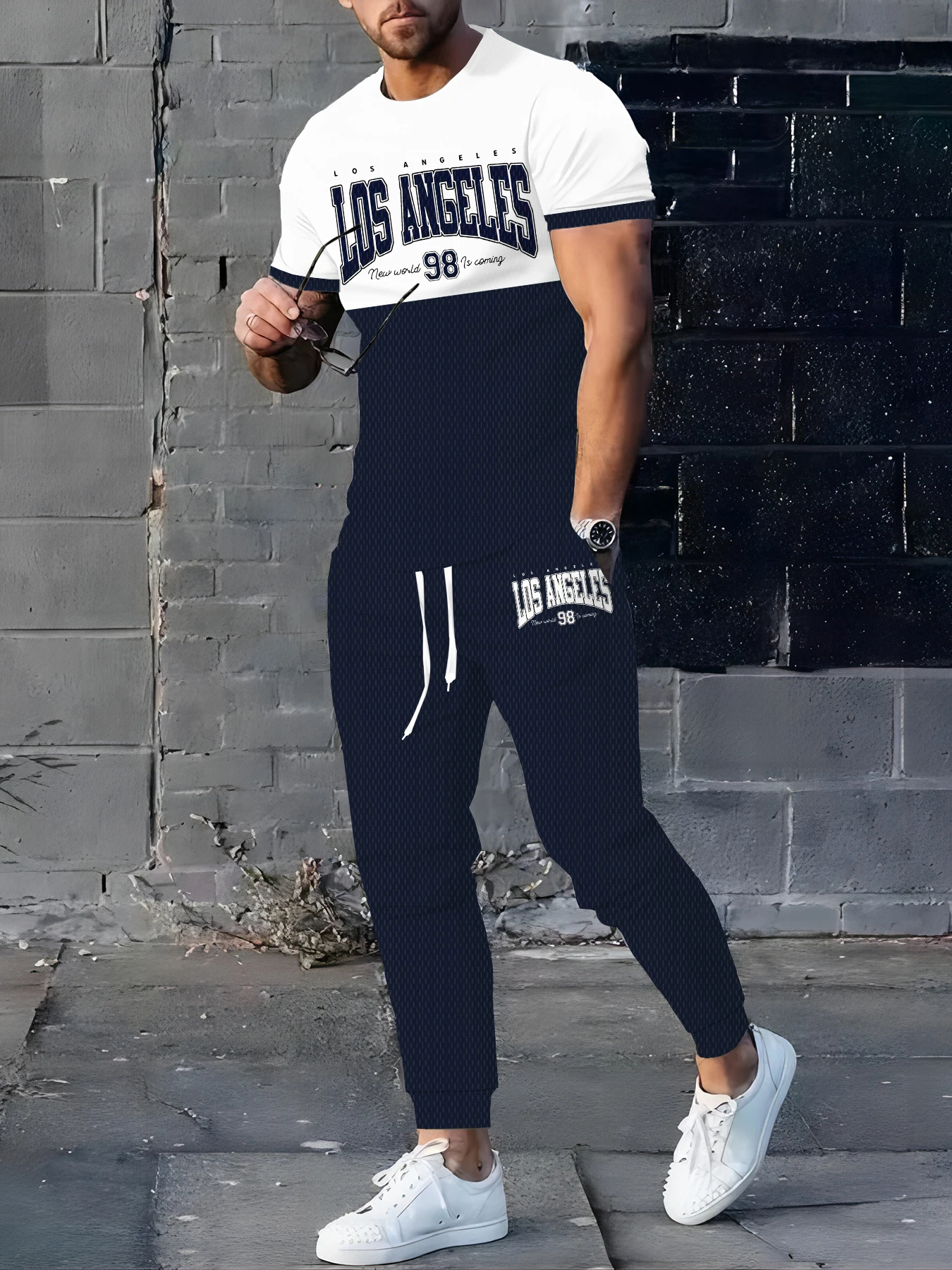 

The new men's set for summer features alphanumeric printing which is casual fashionable outdoor and breathable