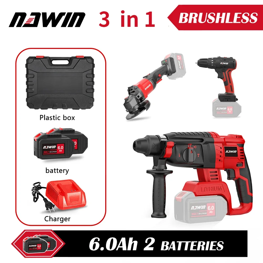 NAWIN Professional Red combination of various power tool sets impact drill Power tool set for home DIY