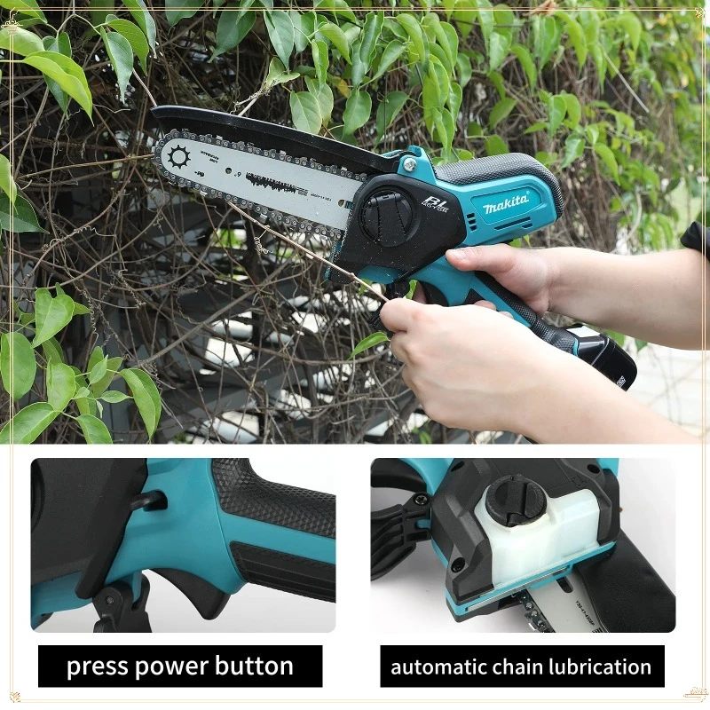 Piła łańcuchowa akumulatorowa Makita 8 cali, bezszczotkowa, przenośna, do cięcia drewna, elektryczna, ręczna, do przycinania ogrodowego
