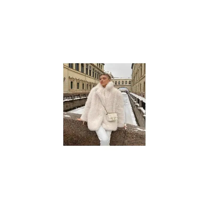 

Thiened Autumn Winter Women's Jaet Fur Simulation Outerwear Ele Long Sle Faionable Artificial Leather Coat